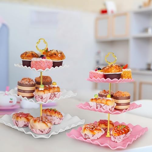 5 Pcs Dessert Display Stands, 2pcs Dessert Stands 3 Pcs Tray, Pink Dessert Display Stands, Treat Table Displays Set for Wedding Baby Shower Tea Party, Ease of Cleaning and Assembly - Image 6