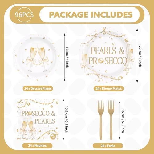 Grencian 96 Pcs Pearls and Prosecco Bridal Shower Decorations, Serves 24 - Image 5