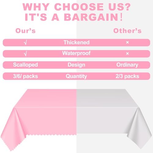NatNarr 6 Pcs Plastic Pink Tablecloths, Scalloped Rectangle Table Cloths - Image 5