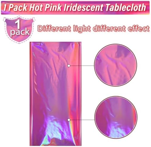 1 Pack Hot Pink Iridescence Plastic Tablecloths Shiny Disposable Laser Rectangle Table Covers Holographic Foil Tablecloth Iridescent Party Decorations Birthday Bridal Wedding Christmas, 54 x 108 Inch - Image 4