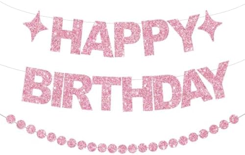 BEISHIDA Pre-Strung Glitter Pink Happy Birthday Banner Party Decoration by Beishida