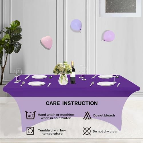 IVAPUPU 6FT Table Cloth for Rectangular Spandex Purple Table Cover - Image 5