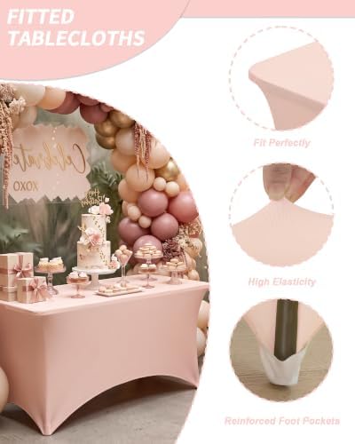 Fixwal 2 Pack 4FT Light Pink Birthday Tablecloth Spandex Table Cover - Image 4