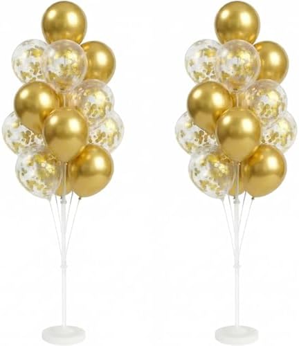 Balloon Column Kit Set of 2 With Confetti Balloons Included - Balloon Tower with Stand, Base, and Pole,Backdrop Decoration for Wedding, Baby Shower, Birthday Party, or Bachelorette Parties (Gold) by HiinsPartyDecoration