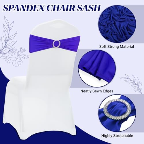 MDS Pack of 75 Spandex Chair Sashes for Wedding Party & Event – Royal Blue - Image 3