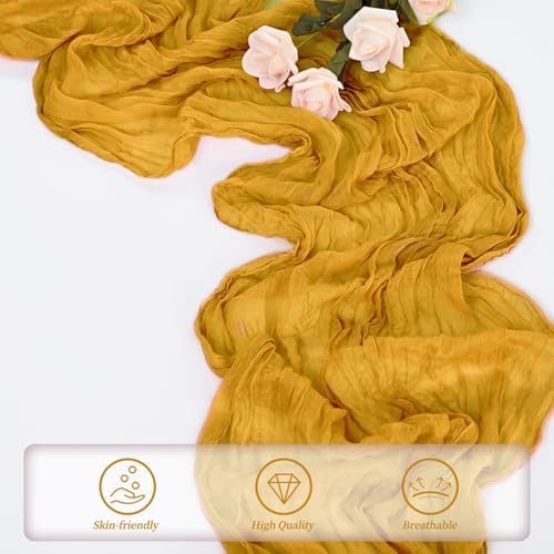 20 Pack Mustard 10FT Cheesecloth Table Runner Rustic Gauze Fabric Cheese Cloth Table Runner for Wedding Bridal Baby Shower Table Decor Boho Sheer Birthday Party Table Decorations 20 x 120 Inch Long - Image 5