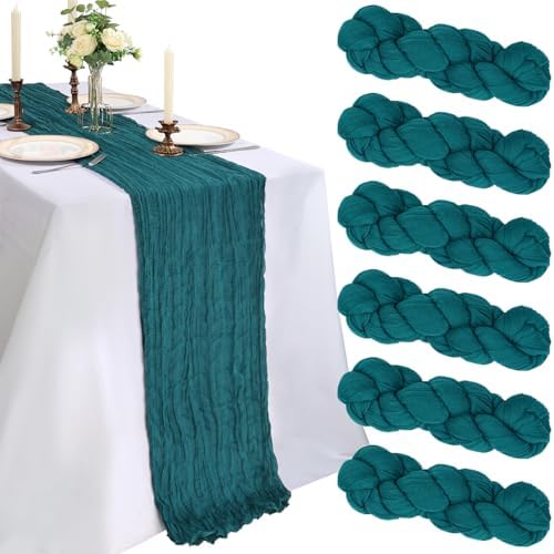 6 Pack 10Ft Teal Cheesecloth Table Runner 23 x 120 Inch by CKIKU