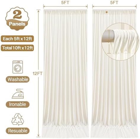 10x12ft Cream Backdrop Curtain Panels for Parties - Wrinkle Free Polyester Photo Curtain Backdrop Wedding Back Drop Fabric Drapes for Party Decorations Background for Photography - Image 5