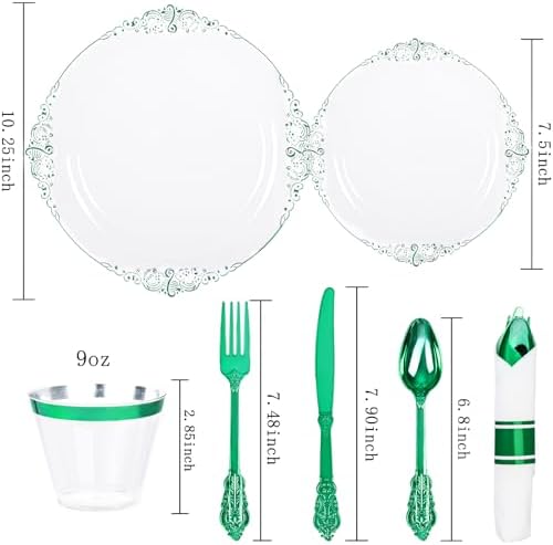 Hioasis 175 Pcs Clear Green Plates for Party - Image 5