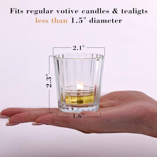 NITIME 24Pcs Vintage Ribbed Votive Candle Holders, Glass Candle Holder for Wedding Table Decor, Tea Lights Candle Holder for Table Centerpiece, Christmas, Holiday Decor - Image 2