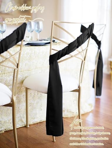 fani 60 PCS Satin Chair Sashes, 7x78 Inch, Black - Image 7