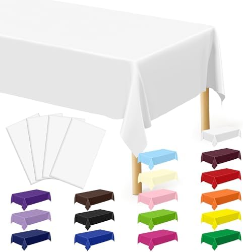 QZYL 4 Packs White Plastic Tablecloth, Large Sturdy Disposable Table Cloth by QZYL