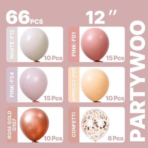 PartyWoo Dusty Pink Balloons 66pcs 12 Inch Blush Pink Gold White Balloons - Image 2
