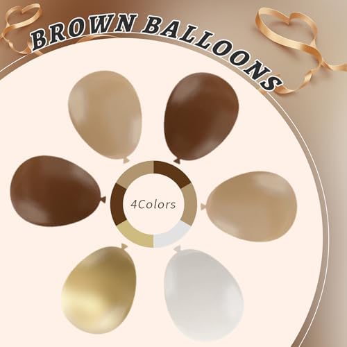 160Pcs 12 Inch Brown Light Brown Tan Sand White Metallic Gold Latex Balloons for Boho Neutral Baby Shower Birthday Party Decorations - Image 3