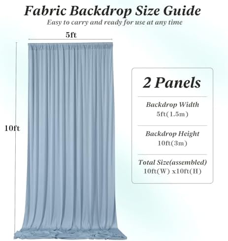 10 ft x 10 ft Wrinkle Free Dusty Blue Backdrop Curtain for Parties, 2 Panels 10ft Polyester Dusty Blue Photo Backdrop Drapes for Graduation Birthday Wedding Party Stage Curtains - Image 5