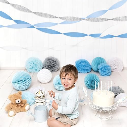 Light-Dusty Blue White-Silver Party-Decorations Streamers - 8 Rolls Birthday Graduation 2026 Baby Bridal Shower Crepe Tissue Paper Streamer,Bachelorette Engagement Garland Decor Panduola - Image 7