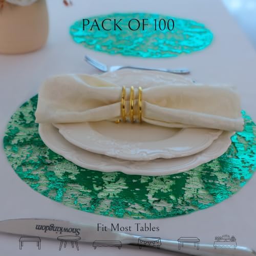 Snowkingdom 100 Pcs Green Placemats Round Disposable Glitter Charger 13" - Image 2