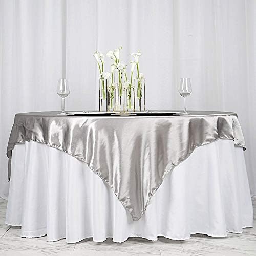 BalsaCircle 10 pcs 72x72 inch Silver Square Tablecloth Satin Fabric Overlays Linens | Table Cloths Cover for Wedding Party Banquet Reception Events Decoration Kitchen Dining Events Kitchen Dining - Image 6