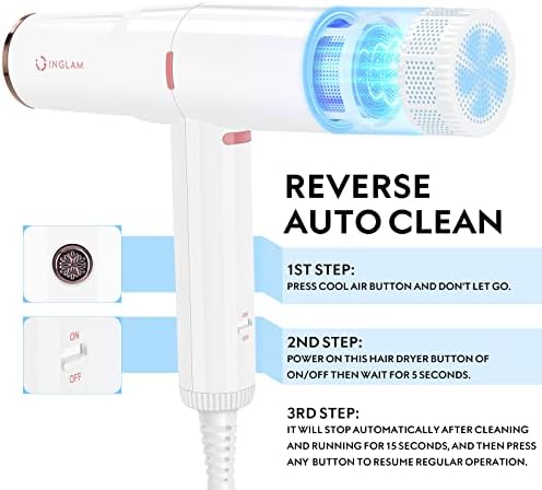 Hair Dryer, IG INGLAM Professional 110,000 RPM High Speed Blow Dryer, Negative Ion Low Noise 3 Heat Settings & 3 Speed & Cold Settings, Lightweight for Travel Home Salon Ionic Hair Dryer - Image 7