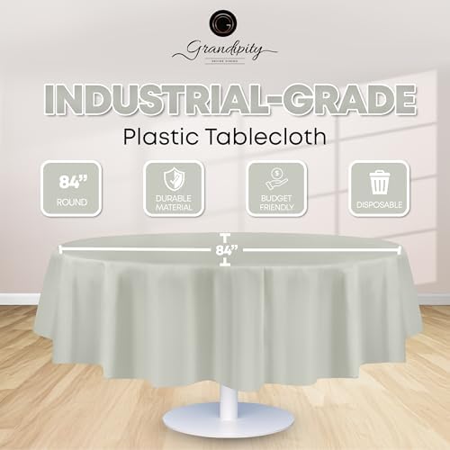 Grandipity Plastic Table Cloth Disposable 12 Pack 84" Round Light Grey - Image 2