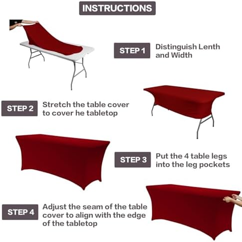 IVAPUPU 2 Pack 6FT Table Cloth for Rectangular Spandex Burgundy Table Cover - Image 4