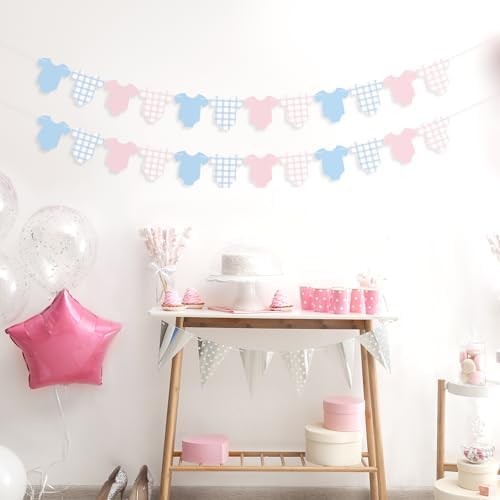 Weysat 2 Pcs Gender Reveal Banner Decorations Pink Blue Plaid Banner - Image 3