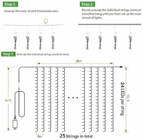 Solhice LED Curtain Lights Blue Outdoor 20ft x10ft, 600 LED Plug in Christmas Hanging String Lights Indoor, Twinkle Lights Backdrop for Backyard Wedding Bedroom Décor (Not Connectable) - Image 7