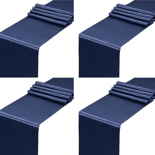 SiinvdaBZX 4 Pcs Navy Blue Satin Table Runner 12 x 108 inches Long by SiinvdaBZX