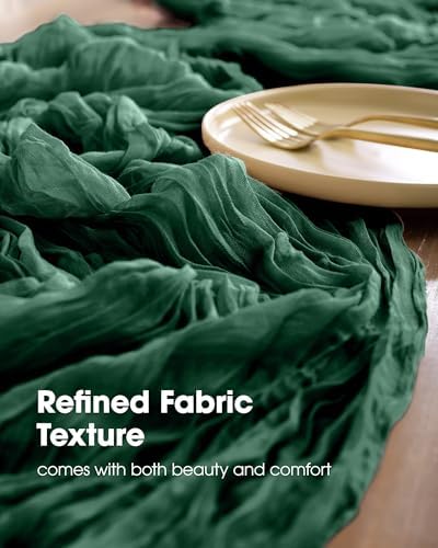 Pureegg 2 Pack Cheesecloth Table Runner 120 Inch Emerald Green - Image 3