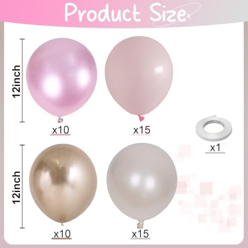 White Pink Gold Balloons Set, 12 Inch Double Stuffed Pearl White Sand Blush Pale Light Pink Apricot Champagne Gold Helium Balloon for Fairy Birthday Wedding Easter Baby Bridal Shower Party Decorations - Image 3