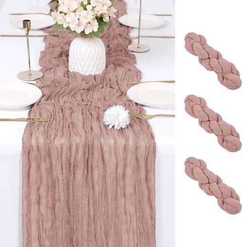 3 Pack Dusty Pink Cheesecloth Table Runner 17x108 Inch Semi Sheer Boho Gauze Cheese Cloth Fabric Table Runners Table Decor for Wedding Party Baby Shower Birthday Home Decor Garden Farmhouse by Unknown