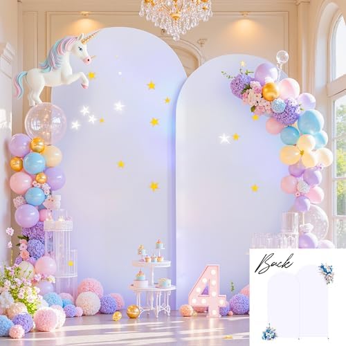 7.2FT 6FT Arch Backdrop Cover for Party, Set of 2 Stretchy Spandex Fitted Arch Stand Cover for Baby Shower, Birthday Wedding Decor, Chiara Backdrop Cover with Double-Sided Design(Silver, White) by Besutolife