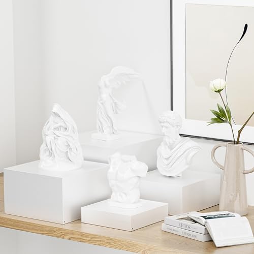 Metal Buffet Risers,4PCS OVERSIZED Food Risers for Buffet Table 8IN to 11IN Display Stand with Mini Acrylic Signs for Catering Dessert Wedding Collectibles Jewelry Figures Show Grayish White Cube Boxes Nesting Risers with Hollow Bottoms - Image 5