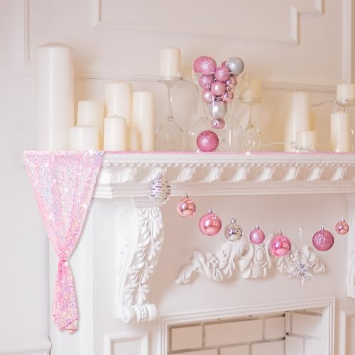 Remagr 6 Pcs Iridescent Mermaid Sequin Table Runner, Pink - Image 5