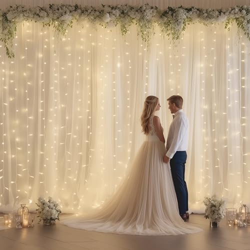 30ft x 10ft White Backdrop Curtain with Lights for Parties, Sheer Wedding Photo Backgrounds Tulle Drapes for Baby Shower Birthday Party Decorations Backdrop for Photography - Image 3