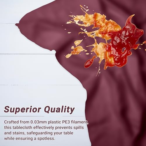 QZYL 12 PCS Wine Plastic Tablecloths, 54 in x 108 in Dinner Table Cloths, Rectangle Table Cover for Birthday Party Family Gathering Wedding - Image 4