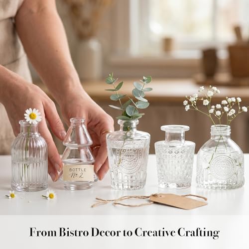 32 Pcs Clear Glass Bud Vases in Bulk, Small Vintage Bud Vase Set for Flowers, Mini Glass Vases for Wedding Centerpieces, Baby Shower, Table Decorations, Event Decor, 3.1"-5.1" - Image 3