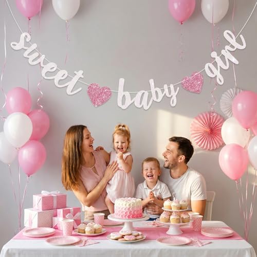 BEISHIDA Pre-Strung Glitter White Pink Girl Baby Banner Baby Shower Decor - Image 5