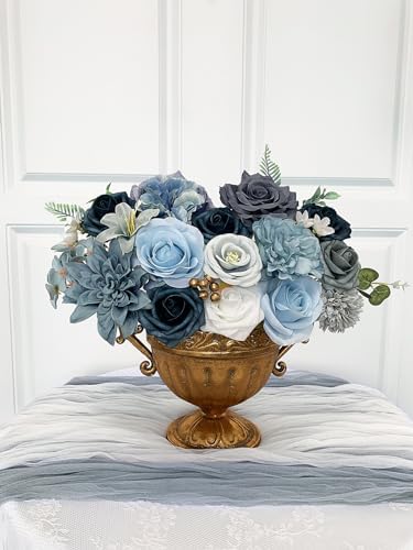 FACINOC Roses Artificial Flowers Blue Bouquet Fake Flower Bulk with Stems - Image 6