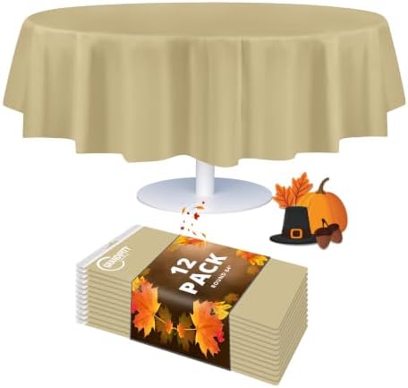Grandipity Plastic Table Cloth Disposable 12 Pack 84" Round Beige by Grandipity