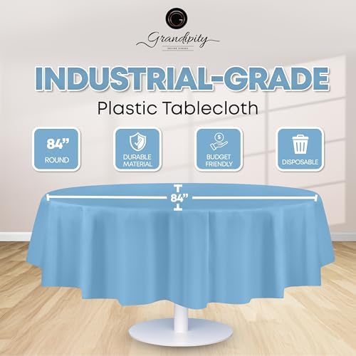 Grandipity Plastic Table Cloth Disposable 12 Pack 84" Round Sky Blue - Image 2