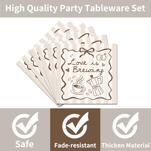 96Pcs Love Is Brewing Bridal Shower Plates Napkins Sets Love is Brewing Coffee Party Decorations Supplies Tableware with Plates Napkins Forks for Wedding Engagement Bachelorette Party Serves 24 Guests - Image 4