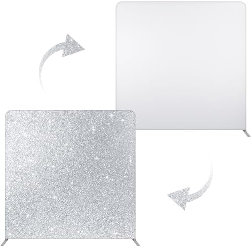 Oudain 7.6 x 7.6 ft Photo Booth Backdrop Sparkling Silver Tension Fabric Wedding Photo Booth Backdrop Double Sided Tension, Fabric Only, No Frame for Graduation Wedding Trade Show Event Photography by Oudain