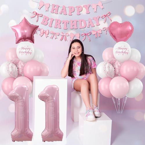 11th Birthday Decorations Girls Pink Number 11 Balloon Bow Coquette Party - Image 5