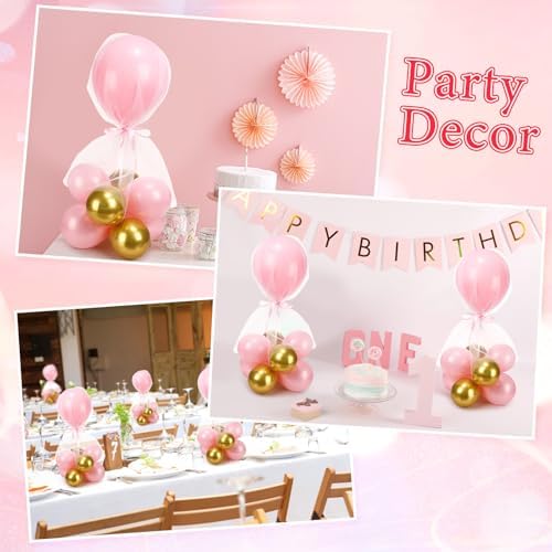 BBTO 8 Set Pink Gold Table Centerpieces Balloons Stand Kit, Latex Balloons and Table Stand Holder with Base Tulle for Wedding Birthday Grad Prom Centerpieces Party Back to School Baby Shower - Image 4