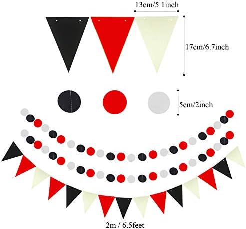 ZERODECO Party Decoration, 21 Pcs Black and Red Hanging Paper Fans Pom Poms Flowers, Garlands String Polka Dot and Triangle Bunting Flags for Minnie Mouse Birthday Parties Baby Showers Wedding - Image 5