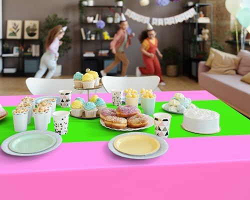 Oudain 3 Pcs Plastic Disposable Table Cloth 54" x 108", Pink, Green - Image 4