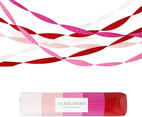 NICROLANDEE 5 Rolls Pink Red White Crepe Paper Streamers for Wedding, Birthday, Valentine's Day Decorations, Bachelorette, Bridal Baby Shower, Backdrop or Photo Booth by nicrolandee