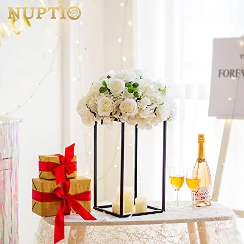 Nuptio Metal Black Vase, 2 Pcs 15.7 inch Tall Cylinder & Square Vases for Centerpieces, Home Party Decorations, Wedding, Anniversary, Birthday, Mother's Day - Image 3