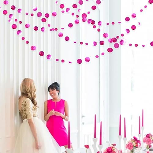 Hot Pink Party Decorations Circle Dots Garland Metallic Rose Pink Hanging Paper Polka Dots Streamer for Bachelorette Birthday Engagement Wedding Bridal Shower Anniversary Party Supplies - Image 5